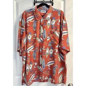 Porcini 100% Silk Shirt Surf Board Beachy Button Up Mens Sz XL Coastal Tropical
